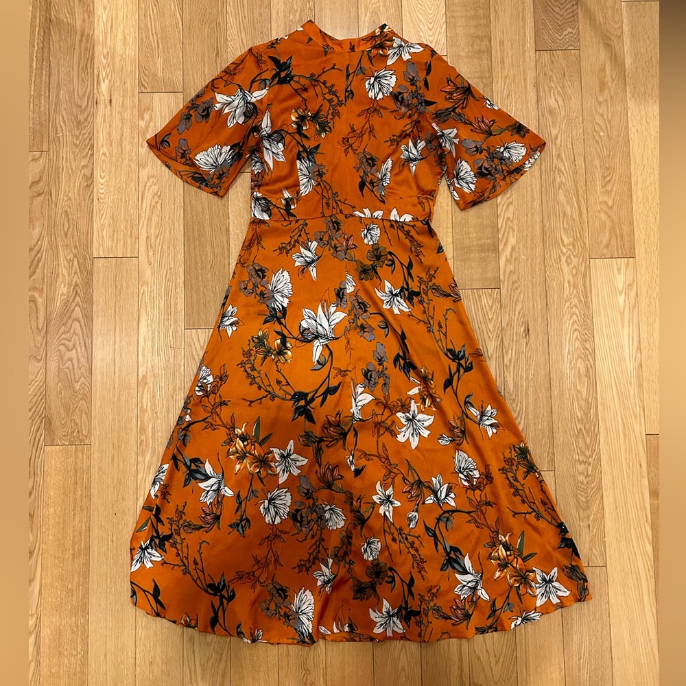 Orange Floral Midi Dress